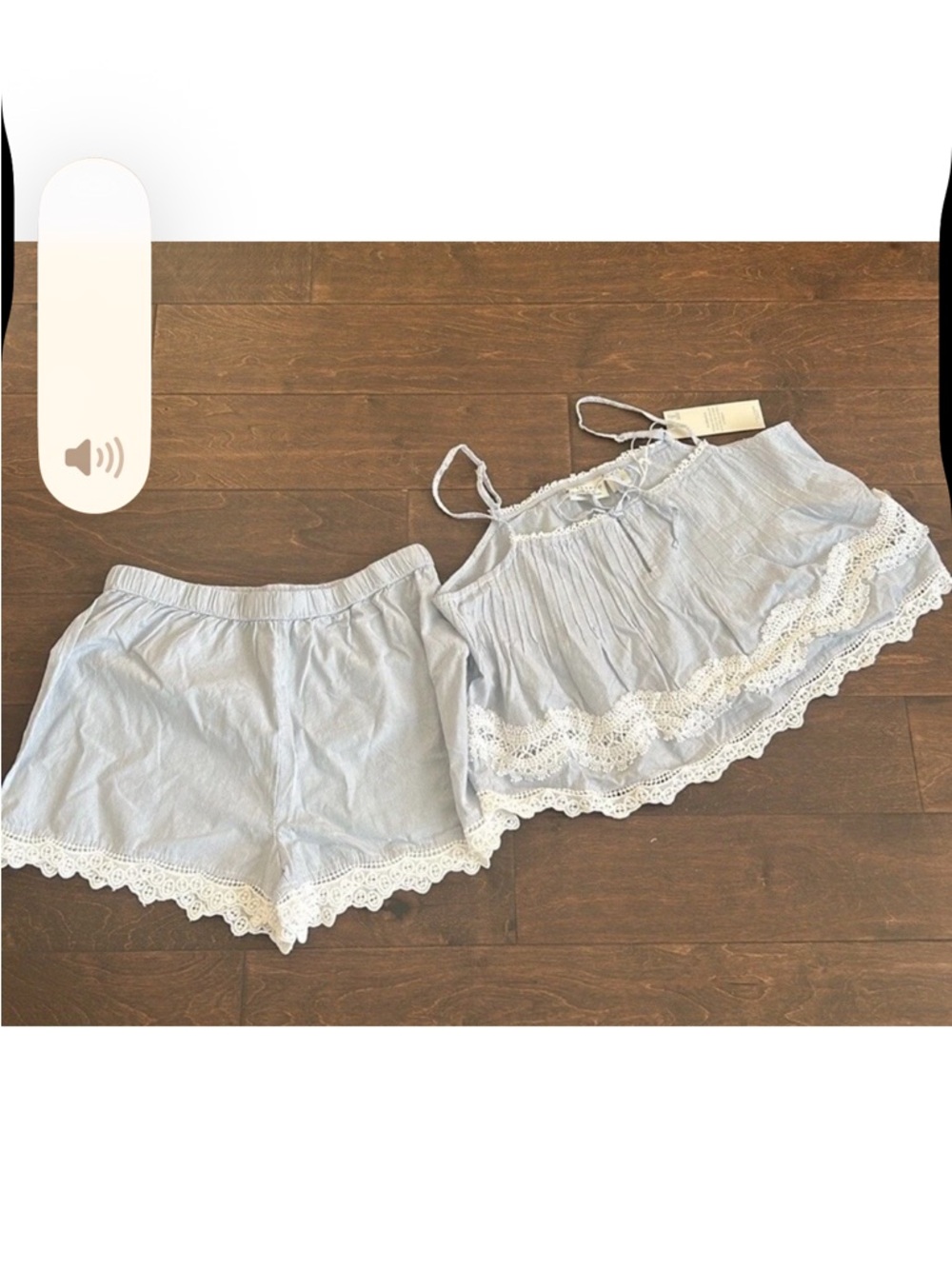 Calypso Womens Blue White Pajama Set Shorts Top New Lace Detail Cotton